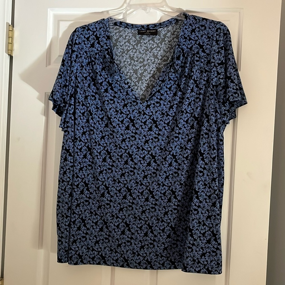 Lane Bryant Blue and Black floral Blouse 22/24